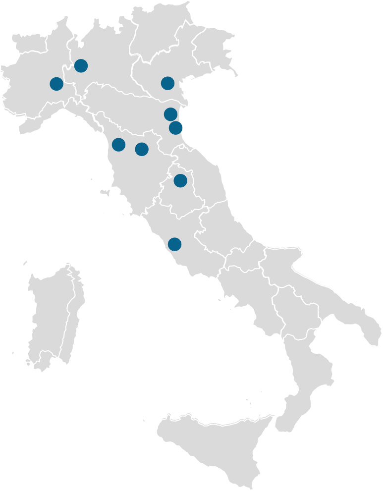 Cartina dell'Italia dove sono segnati i centri medici dove riceve il Dr Filippini